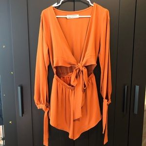 Burnt orange tie front romper